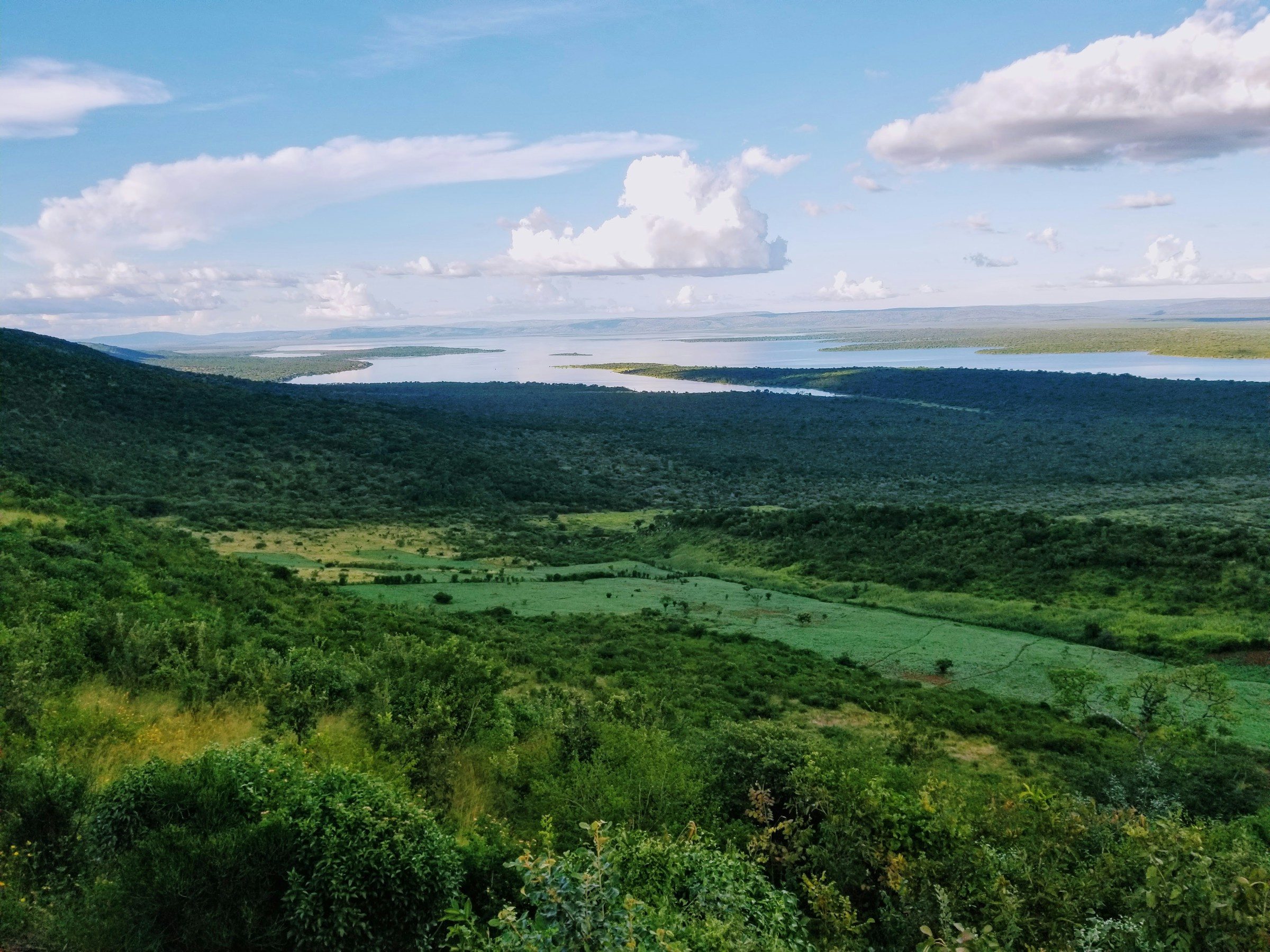 Lakes and wooded hills in Akagera National Park, Rwanda