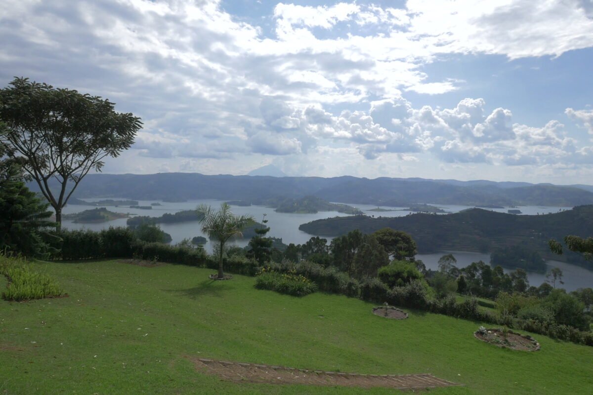 The terraced shoreline and islands of Lake Bunyonyi, Uganda