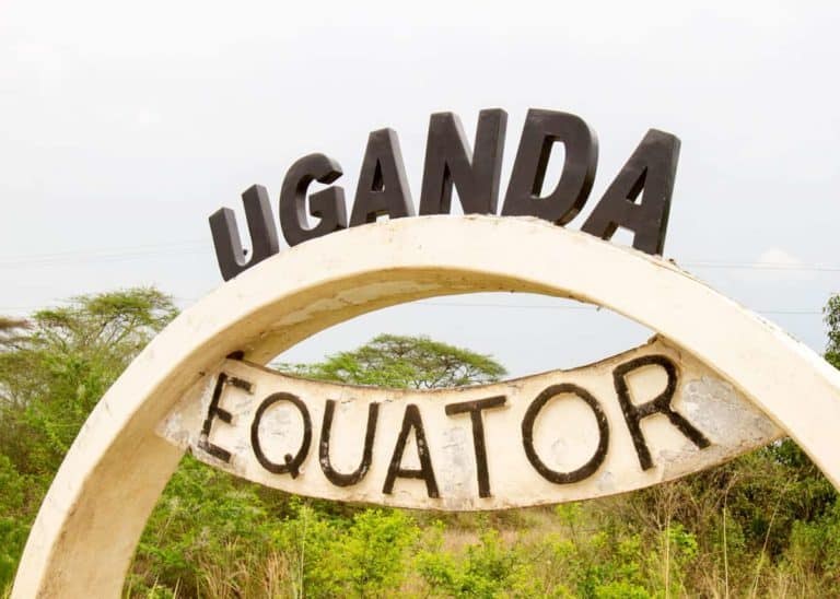 The equator marker on the road south of Kampala, Uganda
